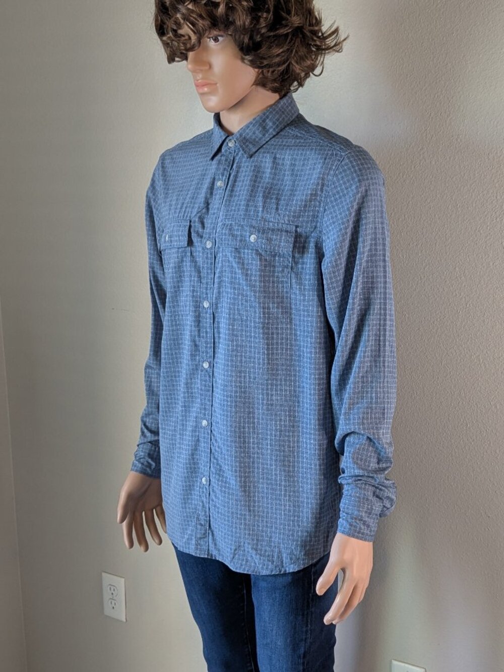 PrAna Shirt Men's Size ST Blue Gingham Garvan Button-up Vented Long Sleeve Shirt - Picture 4 of 15